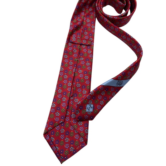 PETER ELLIOT SEVENFOLD Red Floral Silk LUXURY Tie ITALY - Picture 2 of 5